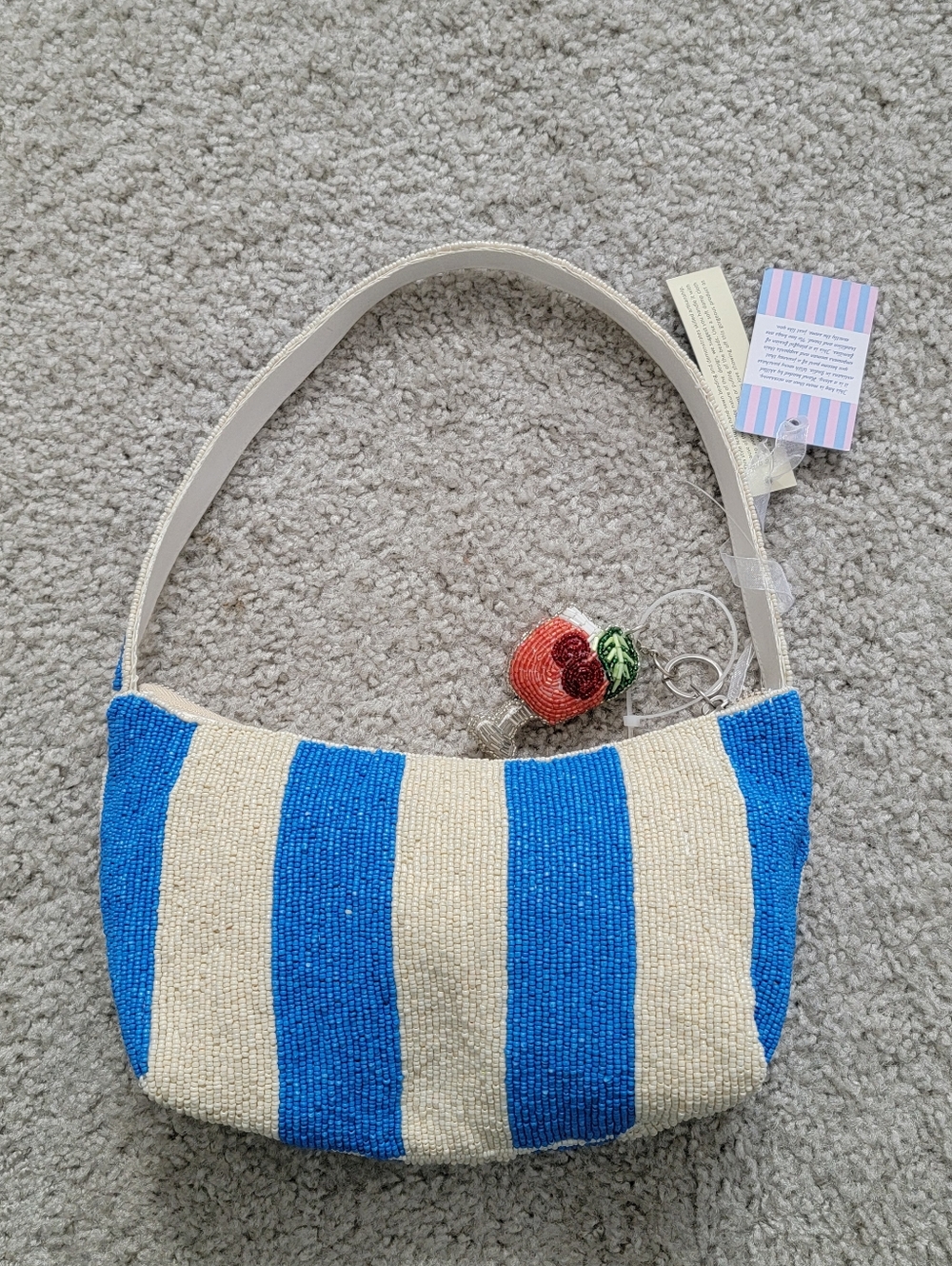 NWT Blue and Cream Striped Beaded Cocktail Shoulder Bag - Picture 2 of 4